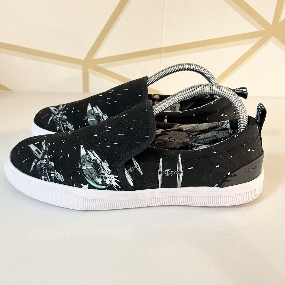 NEW STAR WARS x TOMS Trvl Lite Black Space Print Slip On Shoes Women's 9/Men's 7